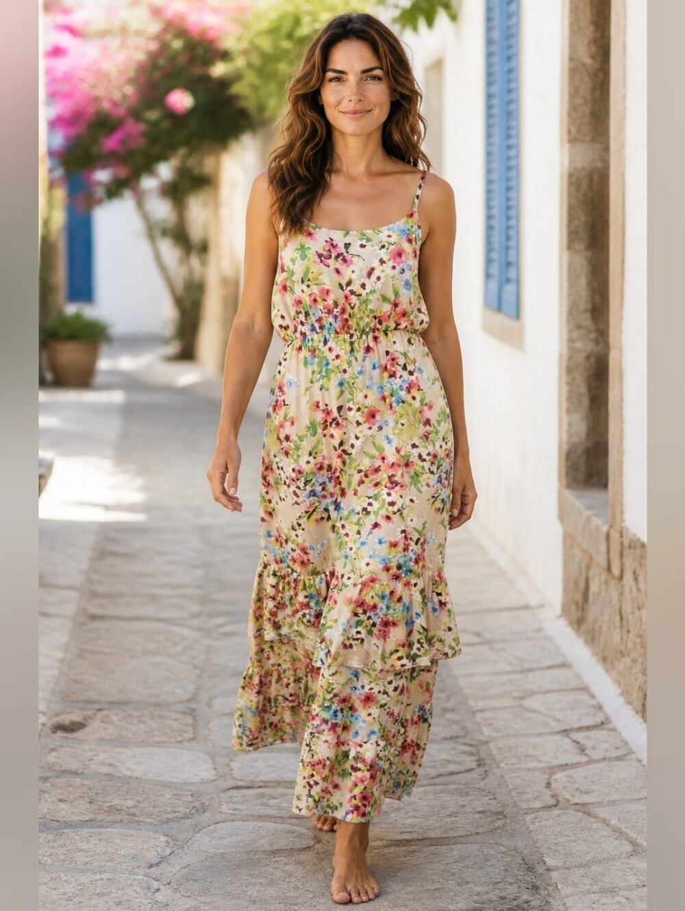 Old Navy Satin Floral Garden Romantic Ruffled Tiered Maxi Dress Women's Size L